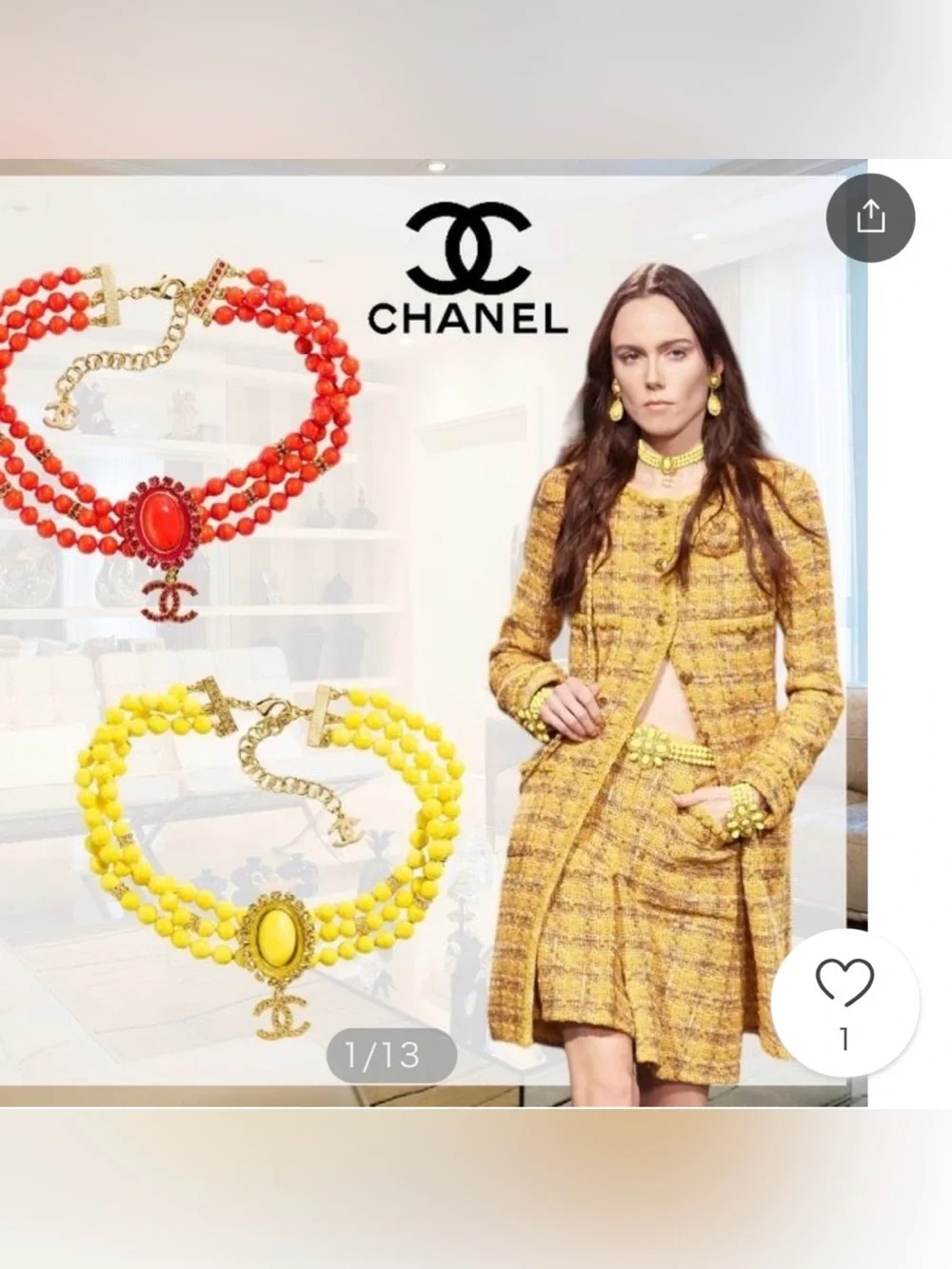 CHANEL Metiers d’Art Collection Yellow and Gold Beaded Statement Necklace